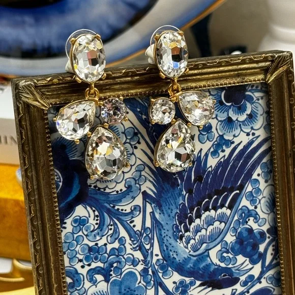 🆕 OSCAR DE LA RENTA 🧿 NWOT Candy Drop Earrings, Clear Crystal - Picture 5 of 17